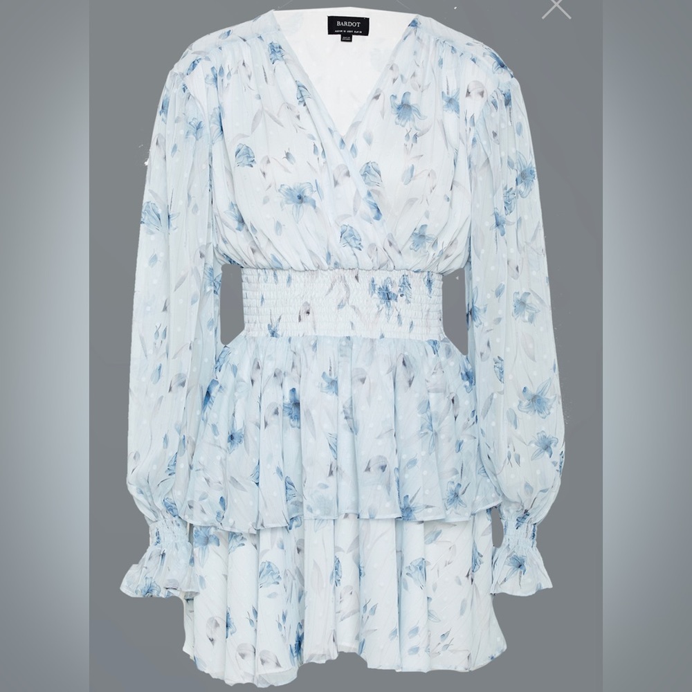 Bardot Malina Blue Lily Floral Dress - size M